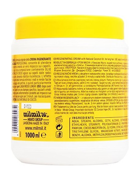 mil mil crema rigenerante per capelli - 1000ml - cocco: tuttocasashop.it: igiene e cura della persona
