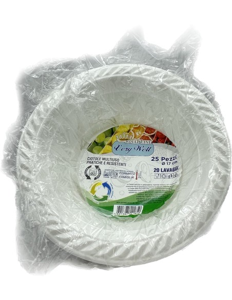 25 ciotole in plastica riutilizzabili - 500cc - diametro 17cm - bianco: tuttocasashop.it: carta & monouso