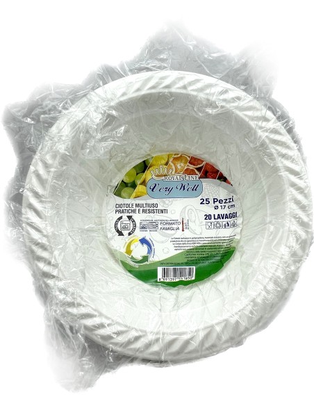 25 ciotole in plastica riutilizzabili - 500cc - diametro 17cm - bianco: tuttocasashop.it: carta & monouso