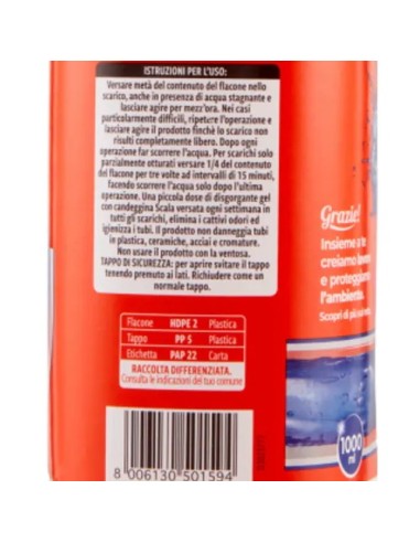 scala disgorgante in gel per tubature 1000ml - con candeggina: tuttocasashop.it: pulizia e cura della casa