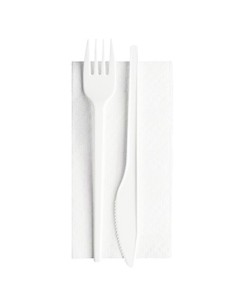 bis posate in plastica 17cm forchetta e coltello bianco + tovagliolo 30x30: tuttocasashop.it: carta & monouso