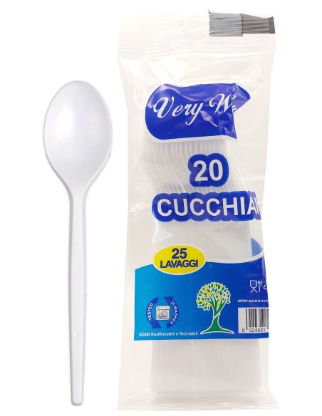 very well 20 cucchiai riutilizzabili in plastica 17cm - bianchi: tuttocasashop.it: carta & monouso