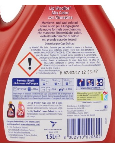 lip woolite mixcolor detersivo lavatrice e a mano - 1500ml - capi colorati: tuttocasashop.it: prodotti per bucato e tessuti