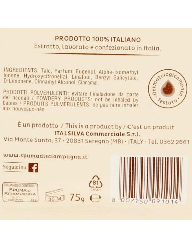 spuma di sciampagna talco in busta - 75 grammi: tuttocasashop.it: igiene e cura della persona
