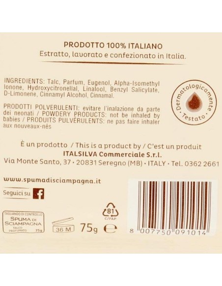 spuma di sciampagna talco in busta - 75 grammi: tuttocasashop.it: igiene e cura della persona