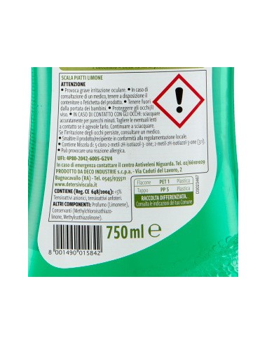 scala detersivo a mano per piatti e stoviglie - 750ml - limone: tuttocasashop.it: pulizia e cura della casa