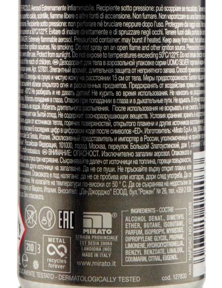 malizia uomo deodorante spray - 150ml - silver: tuttocasashop.it: igiene e cura della persona