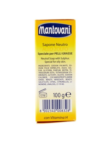 mantovani sapone solido - 100 grammi - neutro allo zolfo pelli grasse vit. h: tuttocasashop.it: igiene e cura della persona