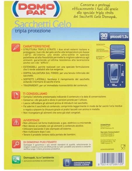 domopak 30 sacchi gelo piccoli - 18x25cm - per frigo o congelatore: tuttocasashop.it: carta & monouso