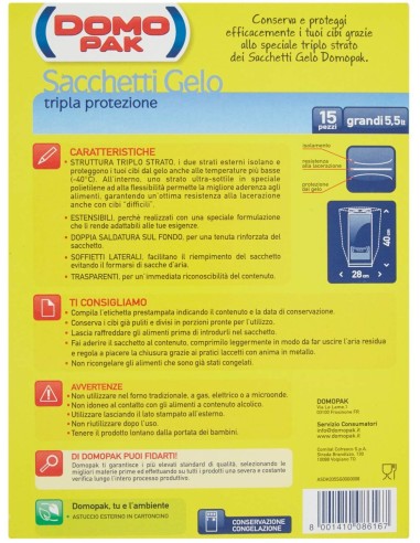 domopak 15 sacchi gelo grandi - 28x40cm - per frigo o congelatore: tuttocasashop.it: carta & monouso