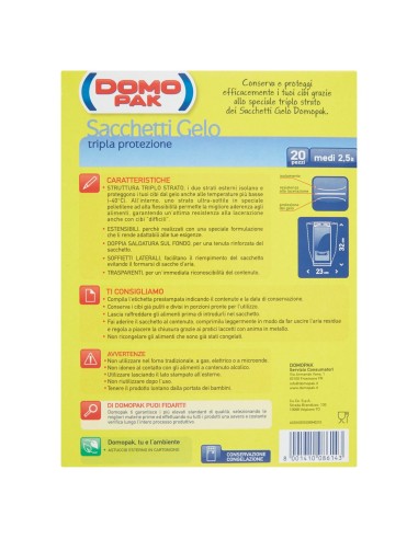 domopak 20 sacchi gelo medi - 20x30cm - per frigo o congelatore: tuttocasashop.it: carta & monouso