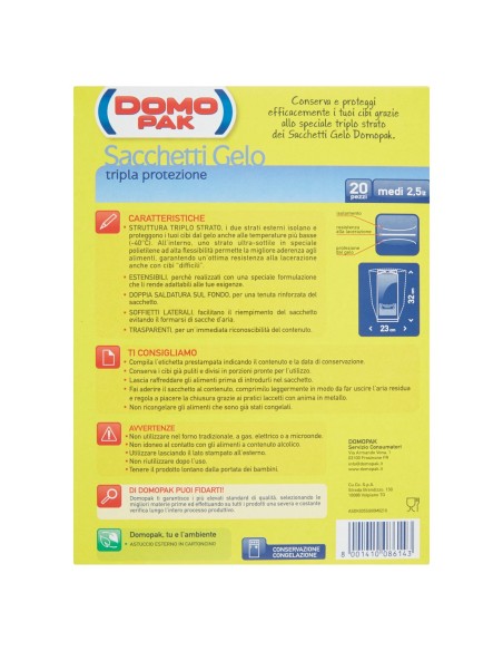 domopak 20 sacchi gelo medi - 20x30cm - per frigo o congelatore: tuttocasashop.it: carta & monouso