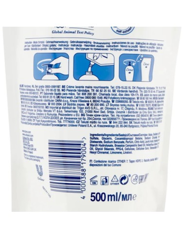 dove sapone liquido 500ml - classico - original - busta ecoricarica: tuttocasashop.it: igiene e cura della persona