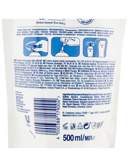 dove sapone liquido 500ml - classico - original - busta ecoricarica: tuttocasashop.it: igiene e cura della persona