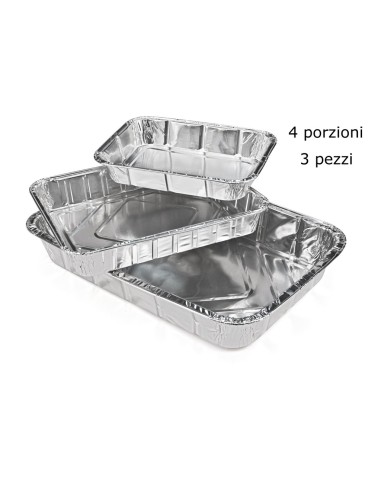 2 vaschette in alluminio senza coperchio - 4 porzioni 22x17x4cm: tuttocasashop.it: carta & monouso