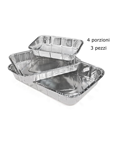 2 vaschette in alluminio senza coperchio - 4 porzioni 22x17x4cm: tuttocasashop.it: carta & monouso