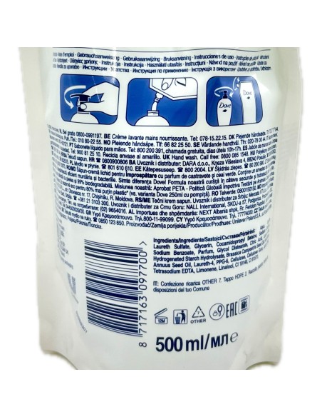 dove sapone liquido 500ml - fresh touch - busta ecoricarica: tuttocasashop.it: igiene e cura della persona