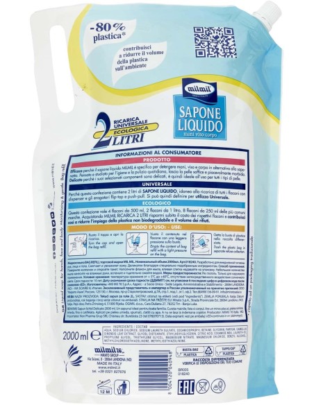 mil mil sapone liquido - ecoricarica - 2 litri - classico: tuttocasashop.it: igiene e cura della persona