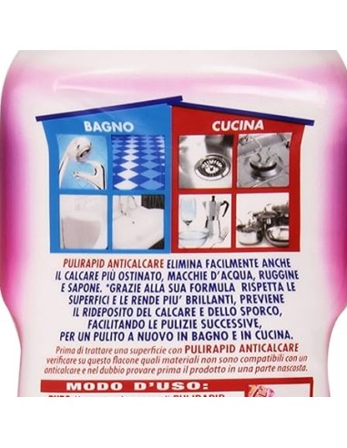 pulirapid detergente anticalcare liquido - 750ml - aceto: tuttocasashop.it: pulizia e cura della casa