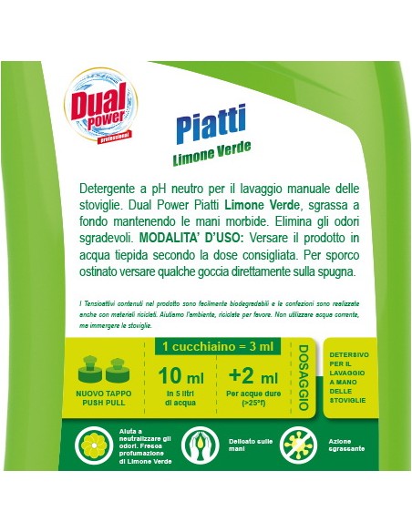 dual power detersivo per piatti e stoviglie - 1 litro - limone verde: tuttocasashop.it: pulizia e cura della casa