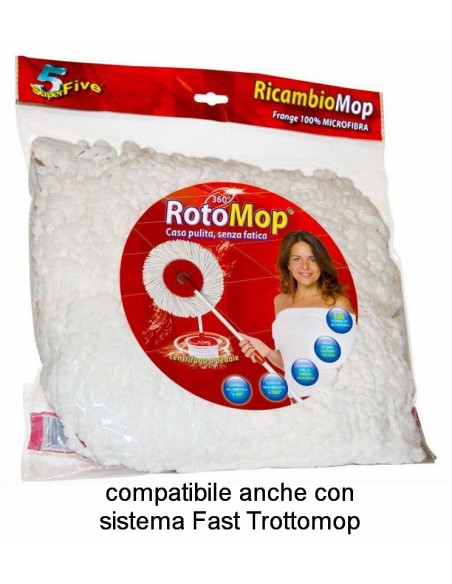 rotomop - trottomop - mop ricambio per secchio rotante superfive: tuttocasashop.it: pulizia e cura della casa