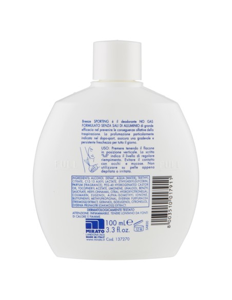 breeze deodorante squeeze no-gas - 100ml - sporting - senza sali alluminio: tuttocasashop.it: igiene e cura della persona