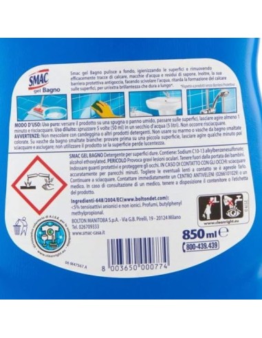 smac gel bagno 850ml - anticalcare - brillante - con barriera protettiva: tuttocasashop.it: pulizia e cura della casa