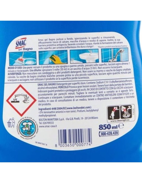 smac gel bagno 850ml - anticalcare - brillante - con barriera protettiva: tuttocasashop.it: pulizia e cura della casa
