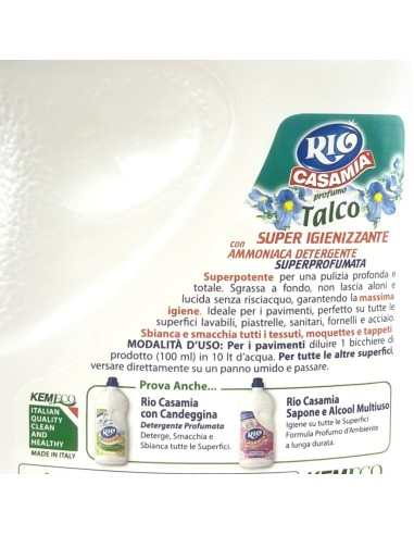 rio casamia 1250ml talco - pavimenti e superfici - con ammoniaca detergente: tuttocasashop.it: pulizia e cura della casa