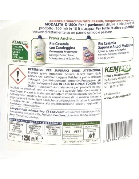 rio casamia 1250ml talco - pavimenti e superfici - con ammoniaca detergente: tuttocasashop.it: pulizia e cura della casa