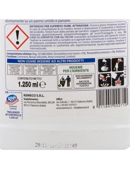 rio casamia 1250ml colonia - pavimenti e superfici con ammoniaca detergente: tuttocasashop.it: pulizia e cura della casa