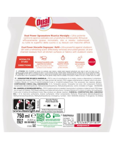 dual power sgrassatore universale spray 750ml - marsiglia - ricarica: tuttocasashop.it: pulizia e cura della casa