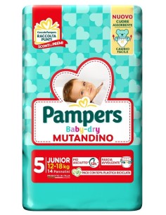 pampers baby dry mutandino - taglia 5 junior 12-18kg - 14 pezzi: tuttocasashop.it: igiene e cura della persona