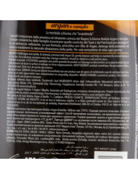 malizia bagnoschiuma 1000ml - argan e vaniglia: tuttocasashop.it: igiene e cura della persona