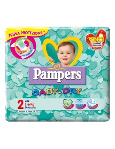 pampers pannolini baby-dry - taglia 2 mini 3-6kg - 24 pezzi: tuttocasashop.it: igiene e cura della persona