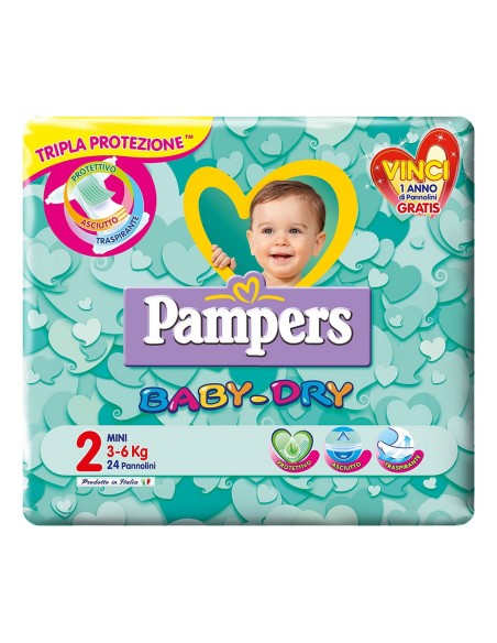pampers pannolini baby-dry - taglia 2 mini 3-6kg - 24 pezzi: tuttocasashop.it: igiene e cura della persona