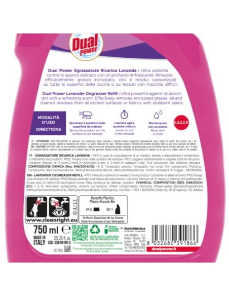 dual power sgrassatore universale spray 750ml - lavanda - ricarica: tuttocasashop.it: pulizia e cura della casa
