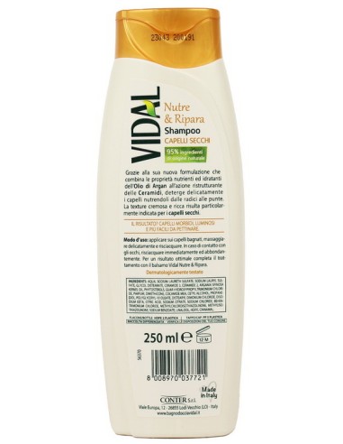 vidal shampoo 250ml - nutre & ripara capelli secchi olio di argan e ceramidi: tuttocasashop.it: igiene e cura della persona