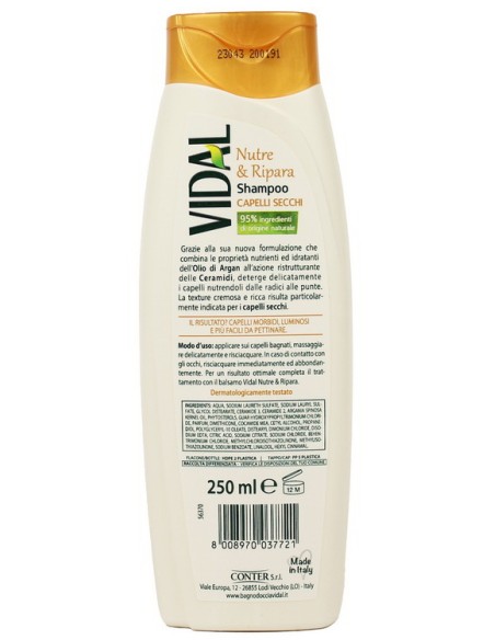 vidal shampoo 250ml - nutre & ripara capelli secchi olio di argan e ceramidi: tuttocasashop.it: igiene e cura della persona