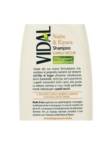 vidal shampoo 250ml - nutre & ripara capelli secchi olio di argan e ceramidi: tuttocasashop.it: igiene e cura della persona