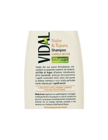 vidal shampoo 250ml - nutre & ripara capelli secchi olio di argan e ceramidi: tuttocasashop.it: igiene e cura della persona
