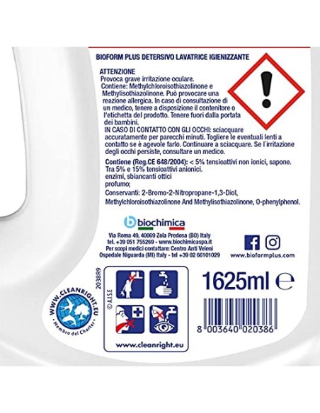 bioform detersivo lavatrice liquido 30 lavaggi 1625ml - igienizzante: tuttocasashop.it: prodotti per bucato e tessuti