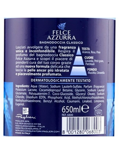 felce azzurra bagnoschiuma 650ml - classico - bagnodoccia: tuttocasashop.it: igiene e cura della persona