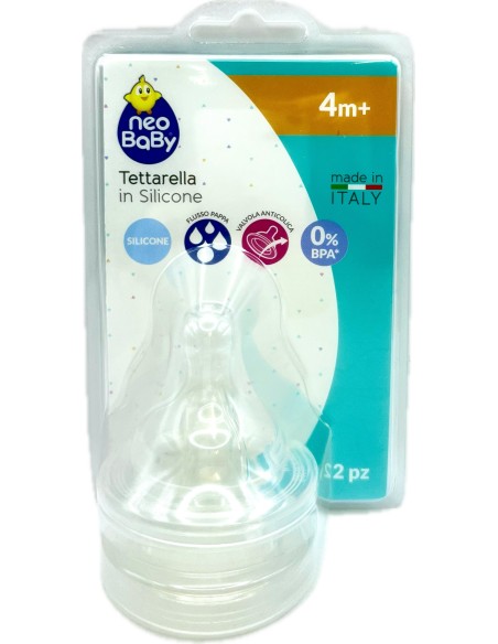 neobaby 2 tettarelle in silicone per biberon - foro pappa - 4m+: tuttocasashop.it: igiene e cura della persona