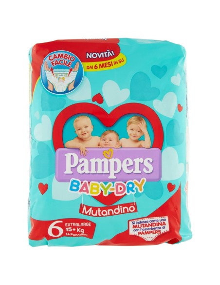 pampers baby dry mutandino - taglia 6 extra large xl 15+kg - 14 pezzi: tuttocasashop.it: igiene e cura della persona