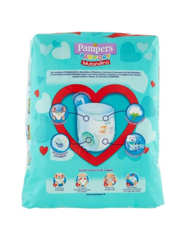 pampers baby dry mutandino - taglia 6 extra large xl 15+kg - 14 pezzi: tuttocasashop.it: igiene e cura della persona
