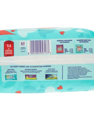 pampers baby dry mutandino - taglia 6 extra large xl 15+kg - 14 pezzi: tuttocasashop.it: igiene e cura della persona