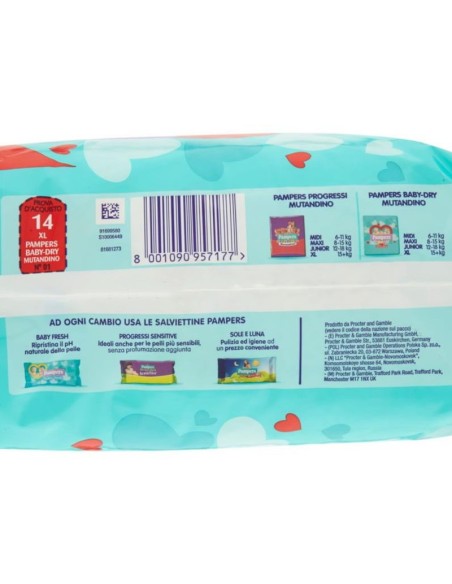 pampers baby dry mutandino - taglia 6 extra large xl 15+kg - 14 pezzi: tuttocasashop.it: igiene e cura della persona