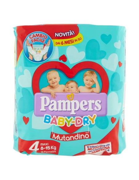 pampers baby dry mutandino - taglia 4 maxi 6-15kg - 16 pezzi: tuttocasashop.it: igiene e cura della persona