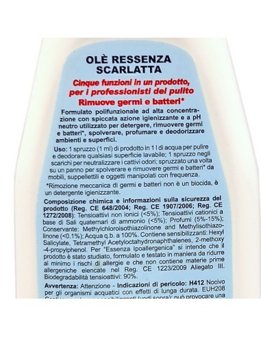 ole' oies ressenza deodorante multiuso igienizzante 750ml - scarlatta: tuttocasashop.it: pulizia e cura della casa